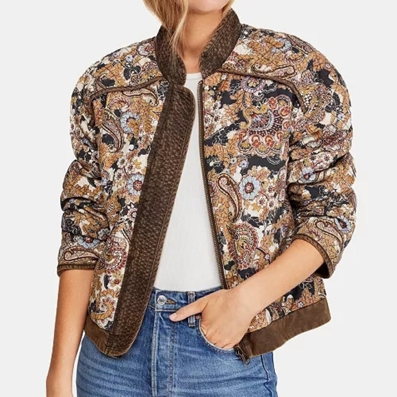 Free People Jackets & Blazers - Free People Multicolor Paisley Bomber Jacket